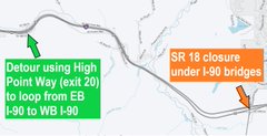 SR 18 업데이트 - 7월 21일 월요일
I-90에서 SR 18을 8일간 폐쇄한 중간