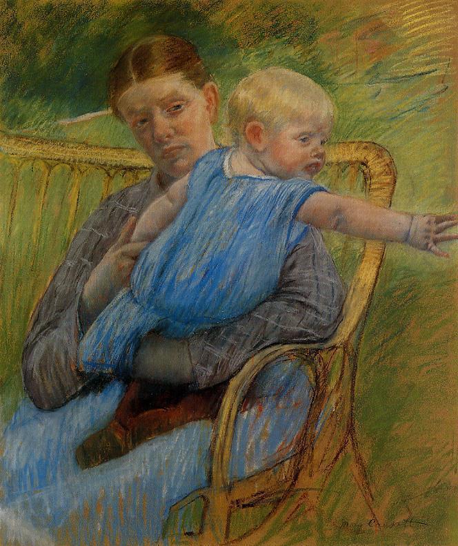 cassatt_mary's tweet image. Mathilde Holding a Baby Who Reaches out to the Right #artbots #cassatt