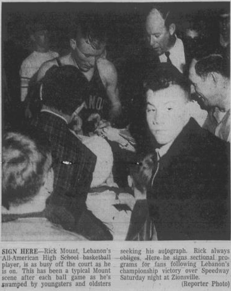 dbgiant's tweet image. February 1966 - Lebanon's Rick Mount signs autographs after winning a sectional championship game.