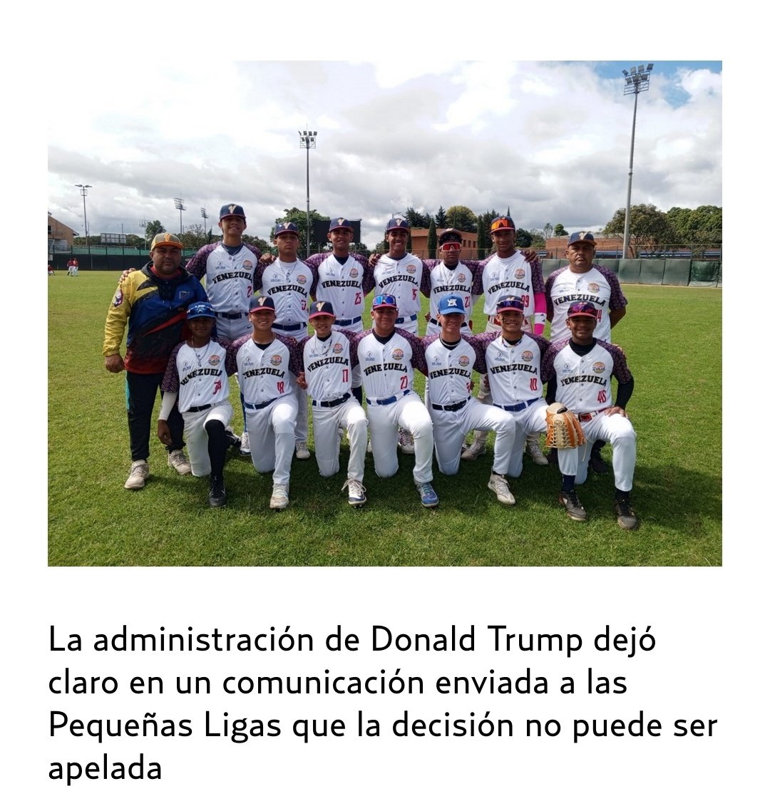 DelonArmand's tweet image. El gobierno de Donald Trump de los Estados Unidos niega la visa al equipo de #Venezuela para asistir al campeonato mundial senior de Pequeñas Ligas conforme a la proclamación presidencial que todos los venezolanos son terroristas 🤔
#20Julio