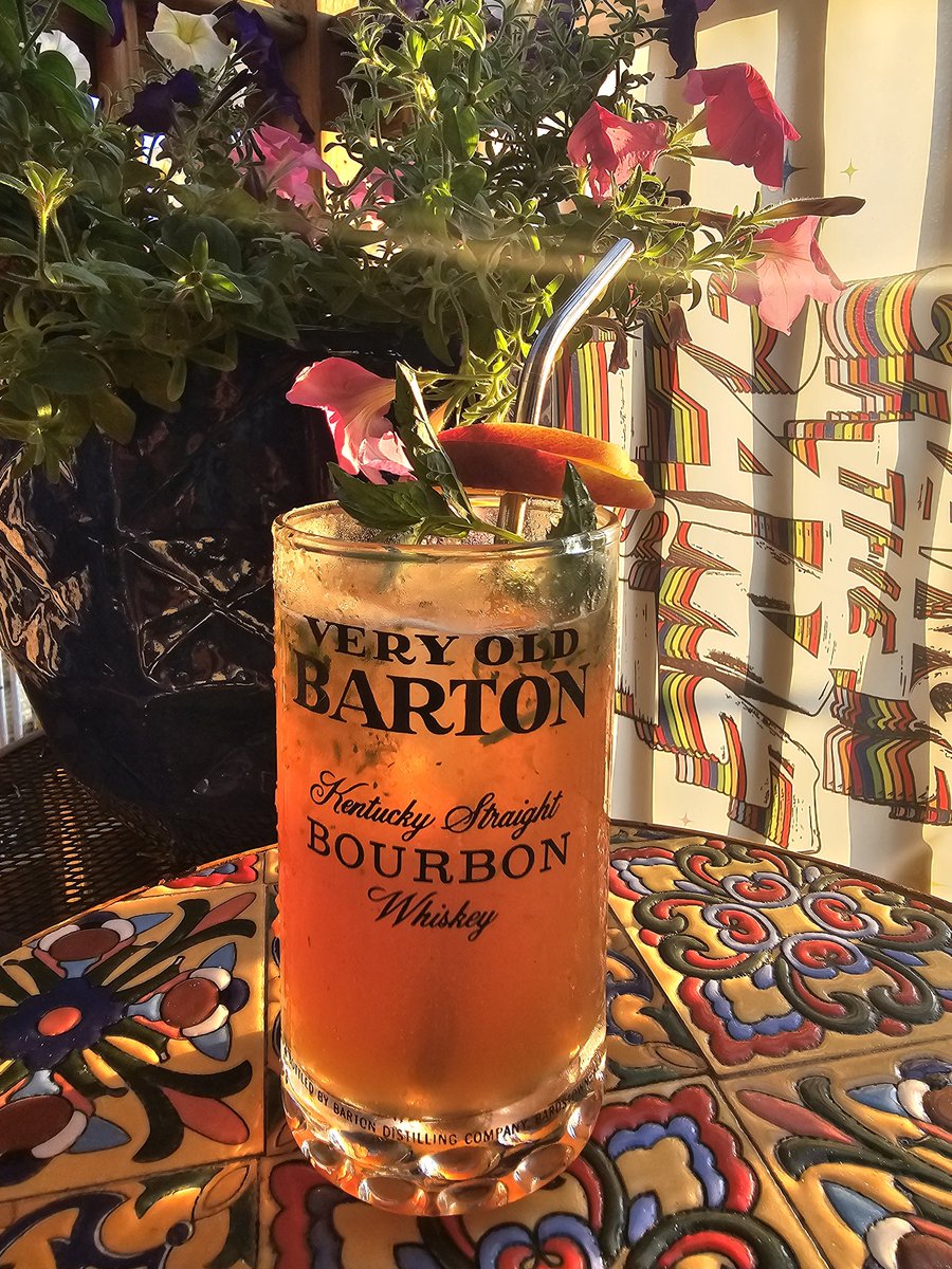 Bourbon Peach Smash cocktails on the patio on this lazy Sunday