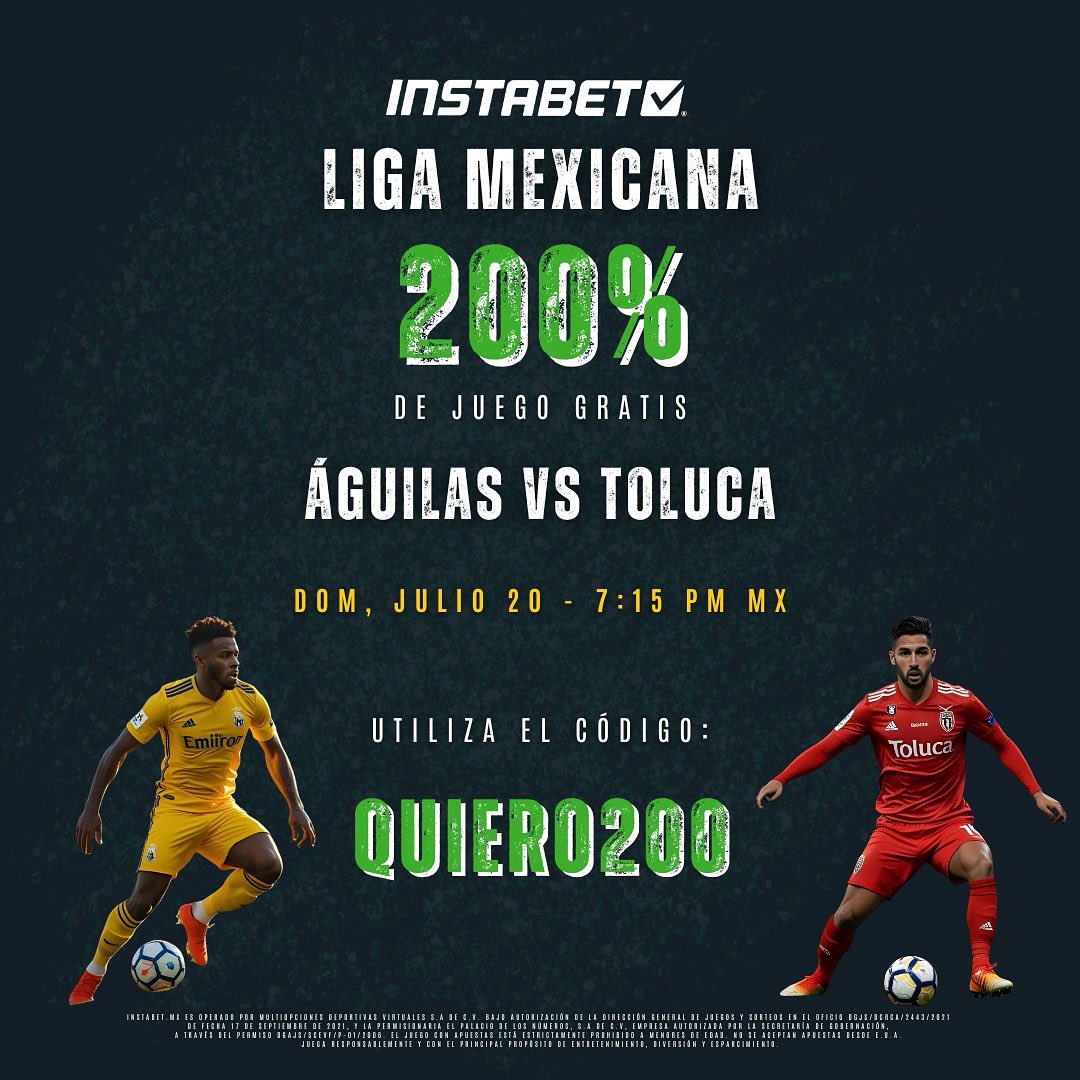 ¡Domingo de Campeón de Campeones! 

Las Águilas chocan contra Toluca en un duelo de alto voltaje que definirá al verdadero rey de la liga.

Regístrate hoy en Instabet Mx y activa tus bonos exclusivos para jugar con todo. ⚽✅

#clubamérica #toluca #instabetmx #campeondecampeones