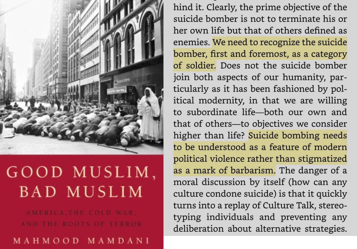 Constantino132's tweet image. Mr. Mamdani, aka Daddy Mamdani, expressed support for suicide bombings in his book.
Does @ZohranKMamdani disavow his father’s love of suicide bombings?
Sick family.