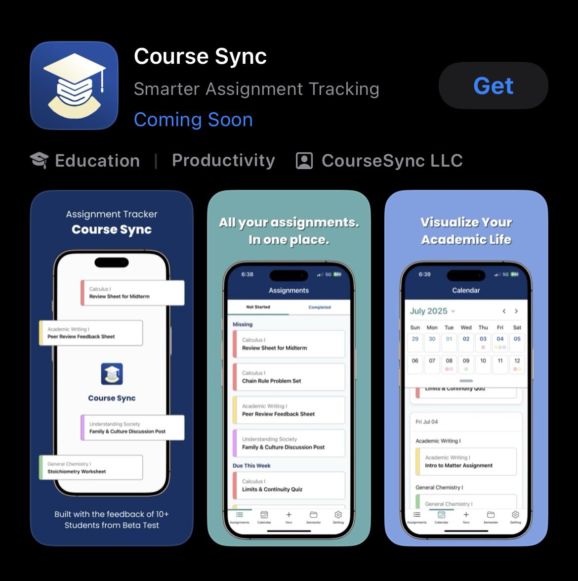 CourseSyncApp's tweet image. Get all your assignments in one place with Course Sync!
