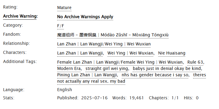 lesbians4hgj's tweet image. drumroll please... new fic..... justt... dropped!
BREAKING NEWS: wei ying is in gay love with lan zhan?!?! (not clickbait)
the sgwy special&lt;3 19k / rated M / lesbians
archiveofourown.org/works/67656036
its 2am BYE.