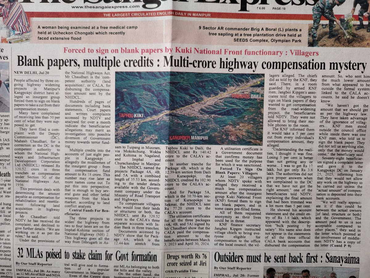 yumrupachandra's tweet image. This one certainly needs a CBI investigation. Not only those involved need to be arrested but officials complicit or helping divert funds meant for villagers should be held accountable. Here in Capital even a little shed over footpath is being held accountable.