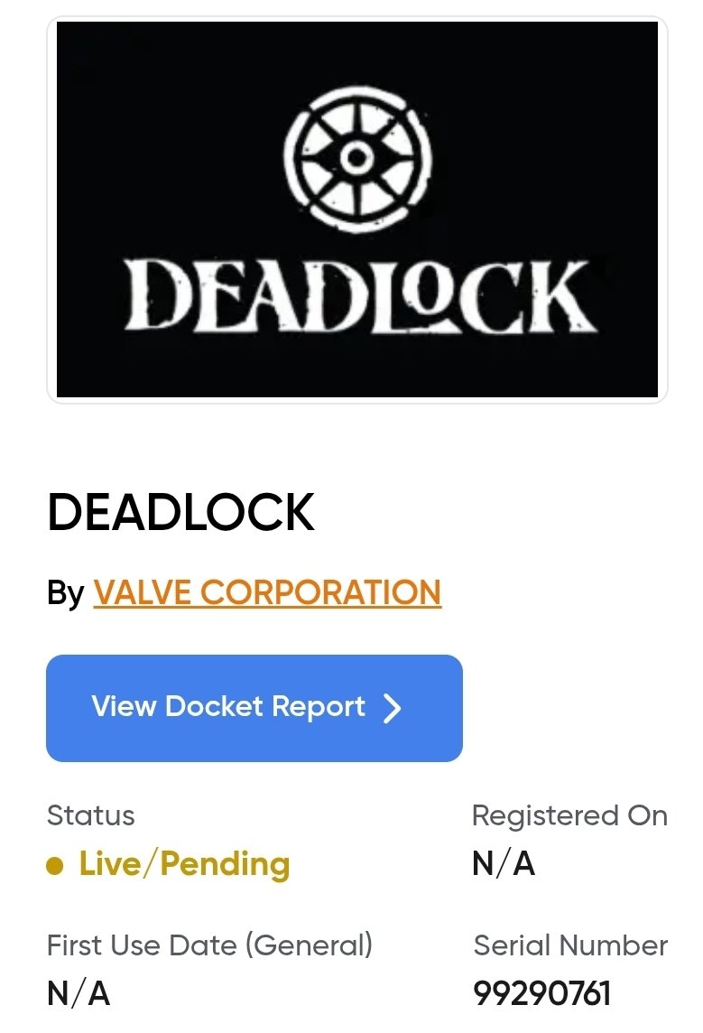 gabefollower's tweet image. Valve registered new trademarks for the Deadlock (they already had ones for the name, but now it's a full logo). I don't think it means that they gonna make it open soon, but preparation for the future promos seems reasonable