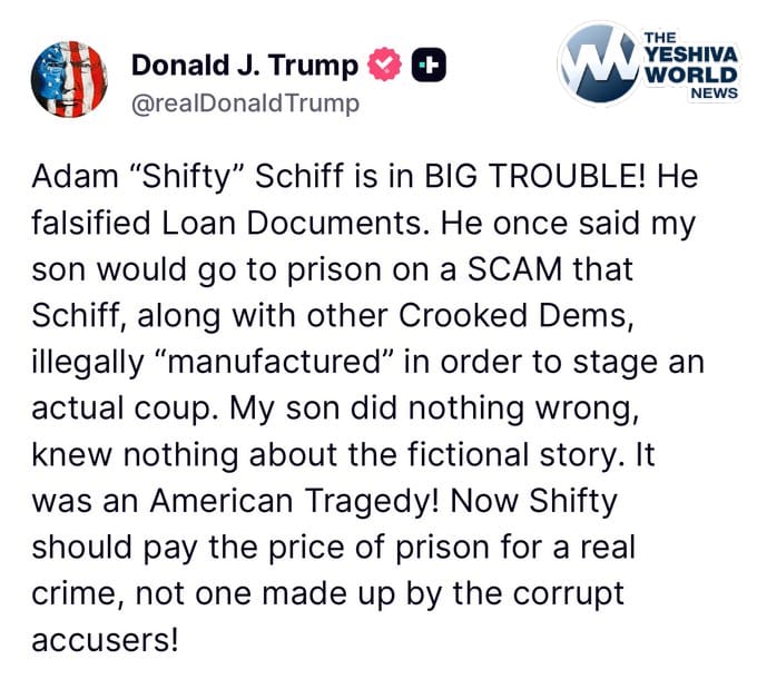 neveragainlive1's tweet image. *BREAKING:* Pres. Trump ramps up attacks on Sen. Adam Schiff, says he should "pay the price of prison."