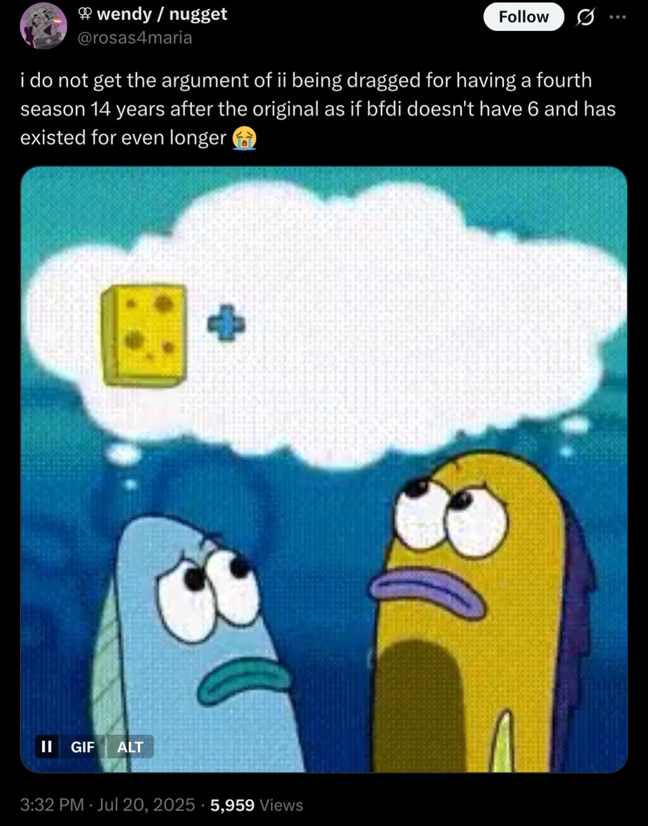 Trophloon's tweet image. NO i will NOT let it go - Bfdi has ENDED and moved onto BFDIA. Bfb is OVER. ITS DONE. Tpot and Bfdia are the only shows still RUNNING. Both of them are set in completely different timelines, they are separate shows. They are not different “seasons” they are different shows.