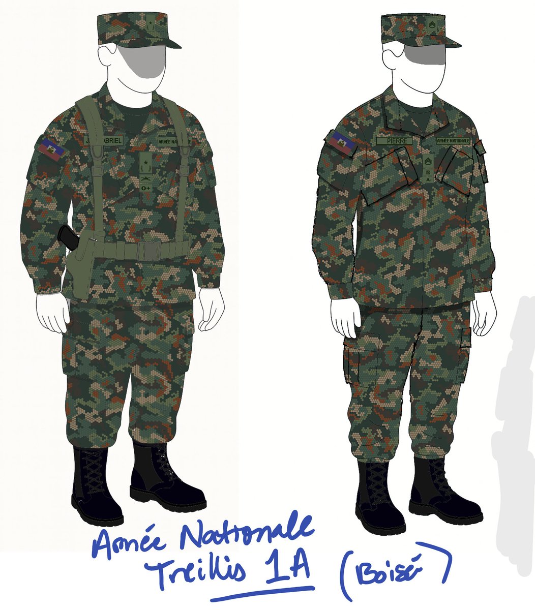 SupportFAdH's tweet image. Au Lieutenant-général Derby Guerrier, au Haut État-Major des Forces Armées d'Haiti (FAD'H), et aux commandants des branches.
.
Dans la quête d'autosuffisance logistique, de sécurité/intégrité intérieure et d'identité nationale, voir ci-joint les modèles de camouflage