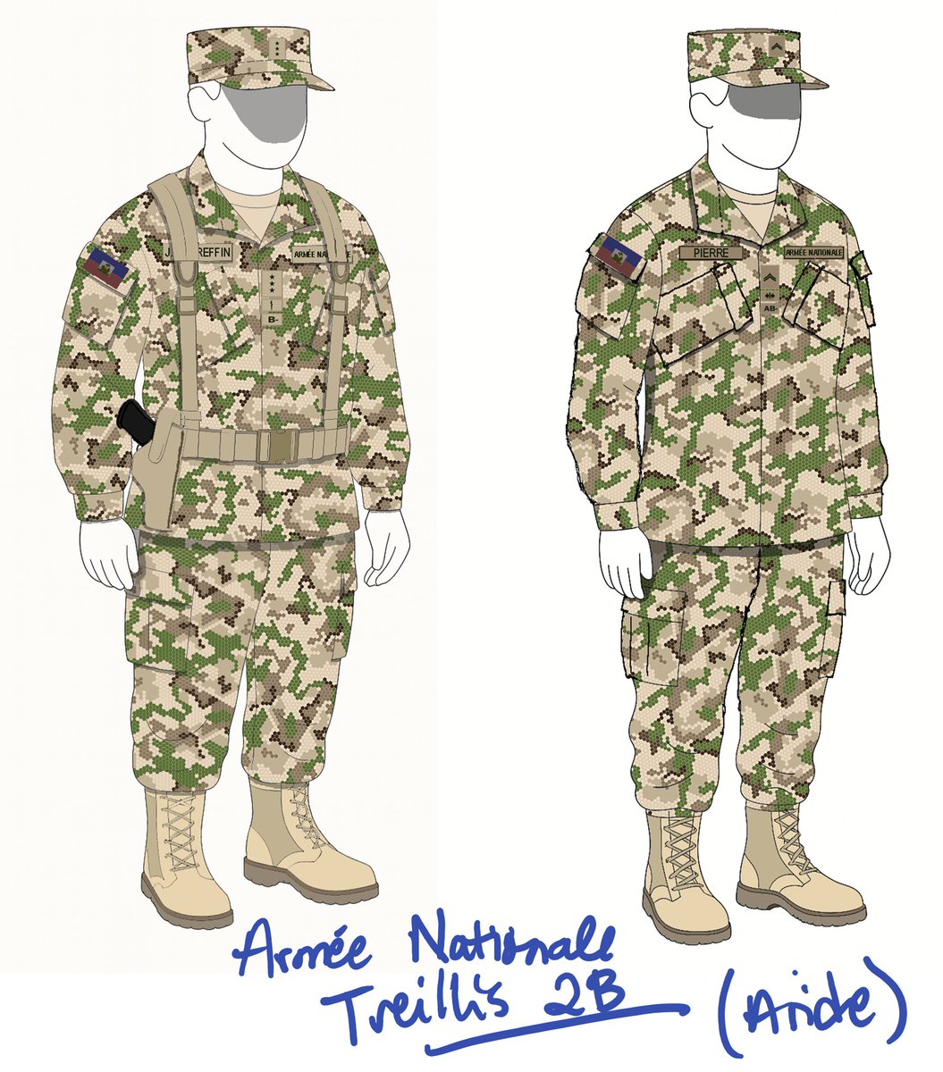SupportFAdH's tweet image. Au Lieutenant-général Derby Guerrier, au Haut État-Major des Forces Armées d'Haiti (FAD'H), et aux commandants des branches.
.
Dans la quête d'autosuffisance logistique, de sécurité/intégrité intérieure et d'identité nationale, voir ci-joint les modèles de camouflage