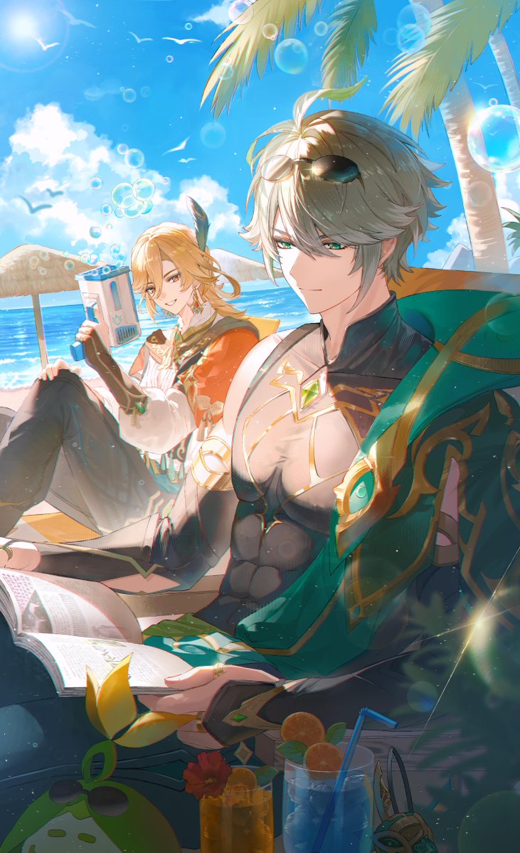 paimon_genshin7's tweet image. 「本が濡れるから、あまり近づけないでくれ。」
「読書は後にして、景色を見たらどうだ?」
@ ISB_47さん、素敵な作品ありがとな!
#原神 #海の日 #アルハイゼン #カーヴェ