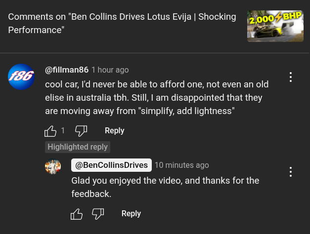 fillman86's tweet image. this is not the first "not quite right" reply I've had from @BenCollinsStig . Are they the first youtuber to just spam the auto LLM response things that every other youtuber ignores? lol