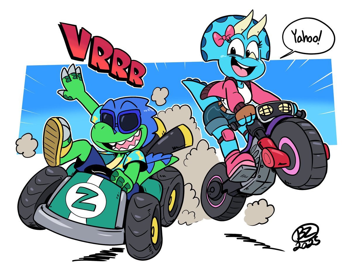 ZarlandRex's tweet image. Been having a ton of fun with Mario Kart World~ These guys are on their way to Dino Dino Jungle, naturally. 🦖🏁🏎️