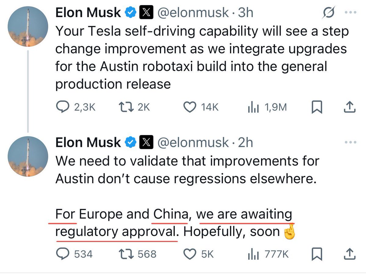 TCMesla's tweet image. $TSLA 🇨🇳 New version of FSD is pending for regulatory approval in China as well 🥲