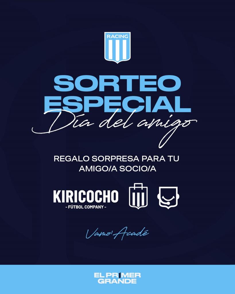 RacingSocios's tweet photo. Noche especial, sorteo especial ✨

Junto a los amigos de Kiricocho y @LocademiaRacing te traemos el regalo para tu amigo/a socio/a de Racing 🩵 https://t.co/0lfT2fcEmc