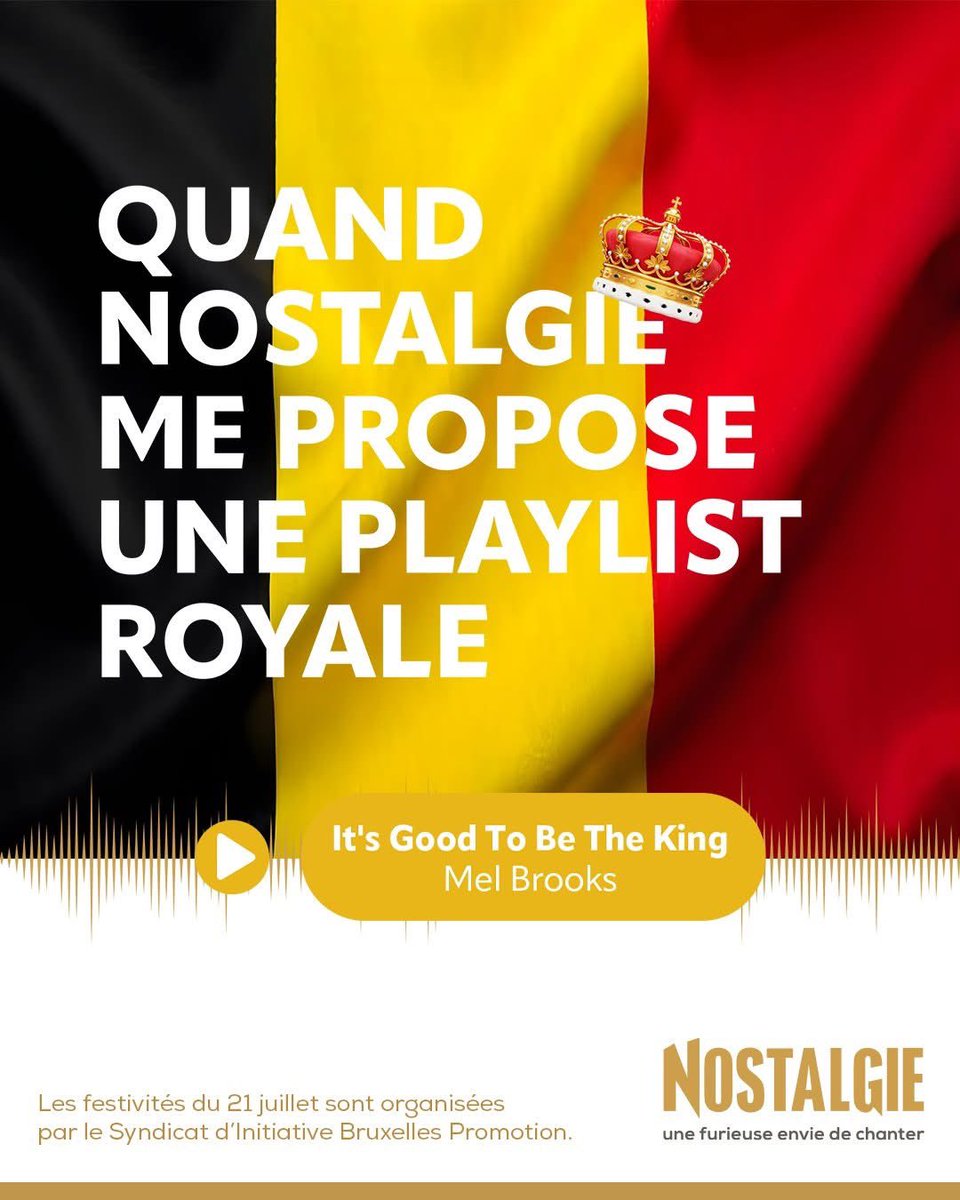 benoit_biard's tweet image. 🇧🇪 ÉVÈNEMENT EXCEPTIONNEL !
Ce lundi 21 juillet, à 18h30, Nostalgie Belgique diffusera une playlist exclusive : celle de Sa Majesté le Roi !
Vous avez bien lu ! 1h de musique choisie personnellement par le souverain 🎵
Nostalgie.be et sur appli.