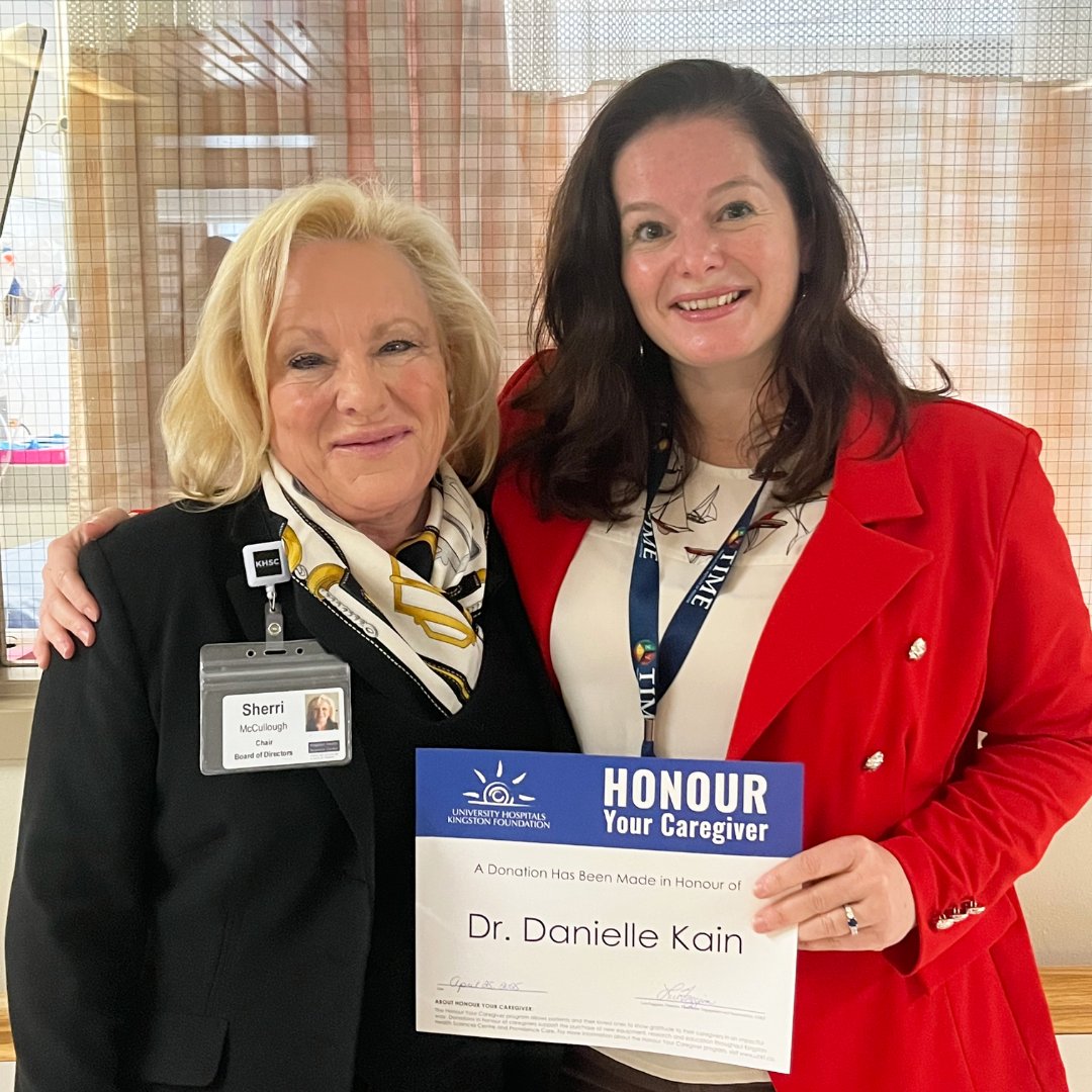 University Hospitals Kingston Foundation (@uhkf) on Twitter photo Recently, Dr. Danielle Kain received recognition through <a href="/UHKF/">University Hospitals Kingston Foundation</a>'s #HonourYourCaregiver program and was joined by Sherri McCullough, Chair of <a href="/KingstonHSC/">KingstonHSC</a>'s Board of Directors to celebrate! 🎉
Interested in honouring a health care professional? Visit uhkf.ca/hyc today. Recently, Dr. Danielle Kain received recognition through <a href="/UHKF/">University Hospitals Kingston Foundation</a>'s #HonourYourCaregiver program and was joined by Sherri McCullough, Chair of <a href="/KingstonHSC/">KingstonHSC</a>'s Board of Directors to celebrate! 🎉
Interested in honouring a health care professional? Visit uhkf.ca/hyc today.