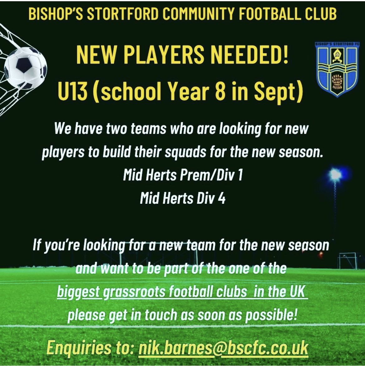 Under 13’s looking for a new team?