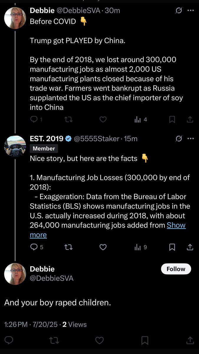 🤣 Another unhinged liberal that cant handle facts, throws out insults and false accusations, then blocks. 🤣 <a href="/debbieSVA/">Debbie</a>