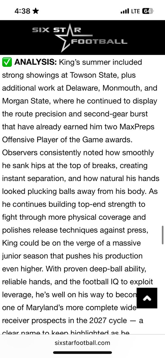 Jeffrey King (@jeffrey_jk1ng) on Twitter photo Thank you <a href="/sixstarfootball/">Six Star Football | PLUS+</a> for the write up after my performance at the <a href="/Towson_FB/">Towson Football</a> camp. <a href="/CoachBatts/">Joe Battaglia</a> <a href="/FBConcordiaPrep/">Concordia Prep Football</a> <a href="/TorreySmithWR/">Torrey Smith</a> <a href="/CoachDJSteward/">DJ Steward</a> <a href="/CoachNeugs1288/">Adam Neugebauer</a> <a href="/CoachBMyers/">Britt Myers</a> <a href="/CoachGerbino/">Joe Gerbino</a> <a href="/TerenceArcher/">Coach Archer</a> <a href="/CrabbTy/">Ty Crabb</a> <a href="/coachmcoleman/">Coach Coleman</a> <a href="/CoachCole94/">Codey Cole</a> <a href="/Coach_KCal/">Kevin Callahan Jr.</a> Thank you <a href="/sixstarfootball/">Six Star Football | PLUS+</a> for the write up after my performance at the <a href="/Towson_FB/">Towson Football</a> camp. <a href="/CoachBatts/">Joe Battaglia</a> <a href="/FBConcordiaPrep/">Concordia Prep Football</a> <a href="/TorreySmithWR/">Torrey Smith</a> <a href="/CoachDJSteward/">DJ Steward</a> <a href="/CoachNeugs1288/">Adam Neugebauer</a> <a href="/CoachBMyers/">Britt Myers</a> <a href="/CoachGerbino/">Joe Gerbino</a> <a href="/TerenceArcher/">Coach Archer</a> <a href="/CrabbTy/">Ty Crabb</a> <a href="/coachmcoleman/">Coach Coleman</a> <a href="/CoachCole94/">Codey Cole</a> <a href="/Coach_KCal/">Kevin Callahan Jr.</a>