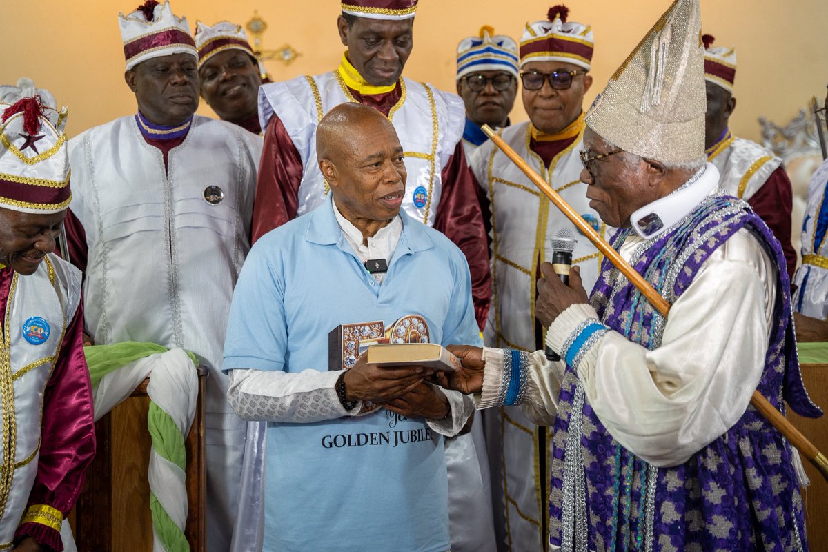NYCMayor's tweet image. The Eternal Sacred Order of the Cherubim and Seraphim Church in the Bronx is celebrating 50 years as the first African Pentecostal church in our city!
So great to join the faithful today to mark this milestone and wish them another 50 years.