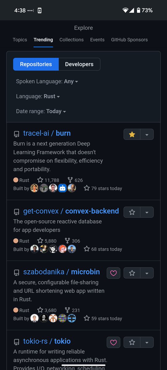nath_simard's tweet image. Burn is the #1 trending Rust repo on GitHub today and among the top 10 across all languages. Proud of the team and the community who contributed to the latest release!