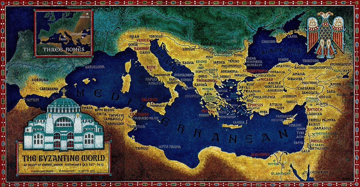 vintagemapstore's tweet image. The Byzantine World - At the height of empire, under Justinian. (527-565 AD).