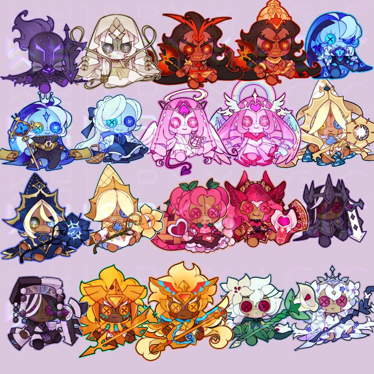 Cookies cookies and more cookies
I finally finished the ancients and beasts designs
I did way more then I intended doing the alt forms of the ones I could find 

#cookierunkingdom #cookierunkingdomfanart