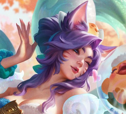 luxnoira's tweet image. i actually really love how they finally gave ahri a completely new hairstyle for spirit blossom springs .. like its so pretty