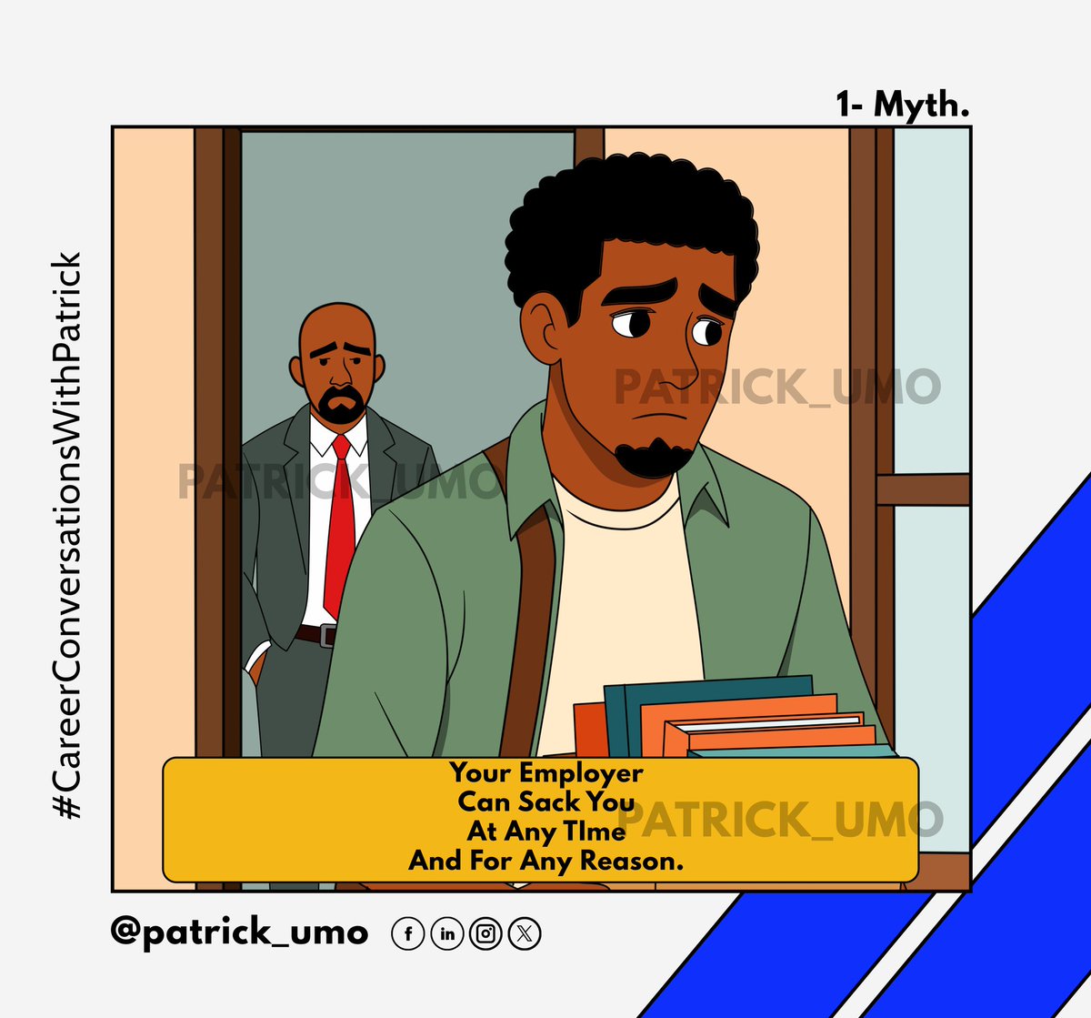 Patrick_Akam's tweet photo. Employment Myths VS Facts
Can your Employer sack you for any reason and at any time?
#Patrickumo #CareerStoriesWithPatrick #careerconversationswithpatrickumo #careercompass #careertips #careerconversationswithpatrick https://t.co/9GQ00L9ygv