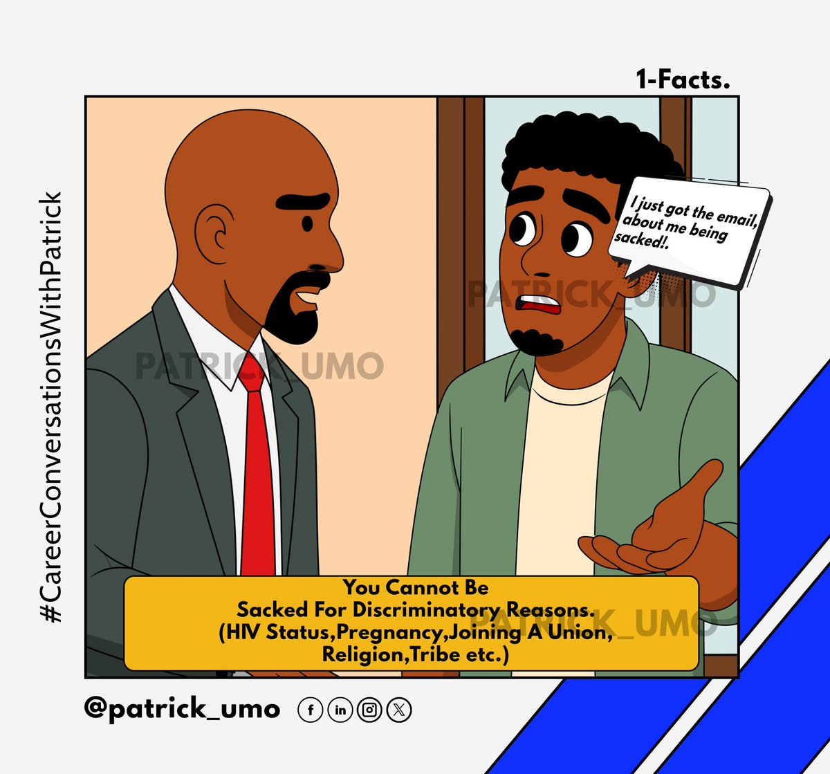 Patrick_Akam's tweet photo. Employment Myths VS Facts
Can your Employer sack you for any reason and at any time?
#Patrickumo #CareerStoriesWithPatrick #careerconversationswithpatrickumo #careercompass #careertips #careerconversationswithpatrick https://t.co/9GQ00L9ygv