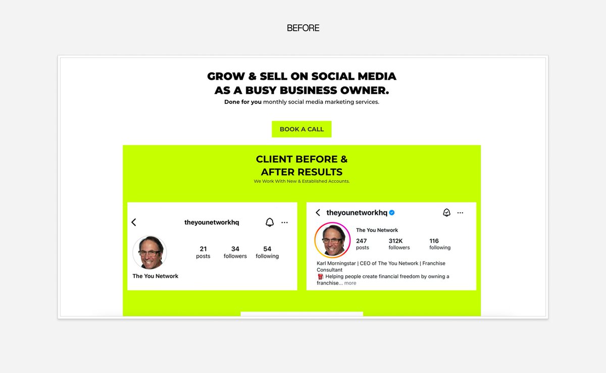pol_vake's tweet photo. Here’s the before and after of the hero section for Personal Brand Launch, a social media agency that generates millions per year, yet their current site is pretty underwhelming.

Took me less than 3 hours in Framer to rebuild it with stronger branding, more trust, and a better user experience. Let’s see if I can get it in front of them 👀

Might do a full hero revamp video. What do you think?