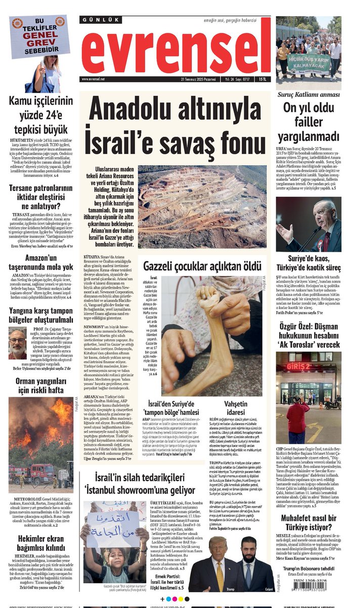 Maden talanı yasası zorbalıkla geçti. Bu esnada küresel maden tekeli Ariana Resources ve yerli ortağı Özaltın Holding, Kütahya’da altın çıkarmak için 5 yıllık hazırlığını tamamladı. Bu ay sonu siyanürle altın çıkarma başlayacak. Ariana’nın dev fonları İsrail’in Gazze’ye attığı