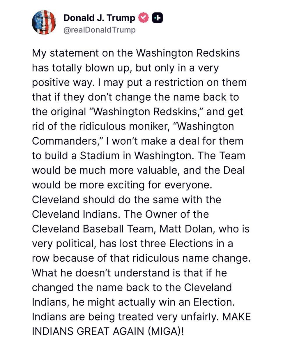 TomJChicago's tweet image. “Everybody look over here! I’m going to EXTORT the Washington Commanders and Cleveland Indians to distract from all my CRIMES detailed in the Epstein evidence! Thank you for your attention to this matter!”