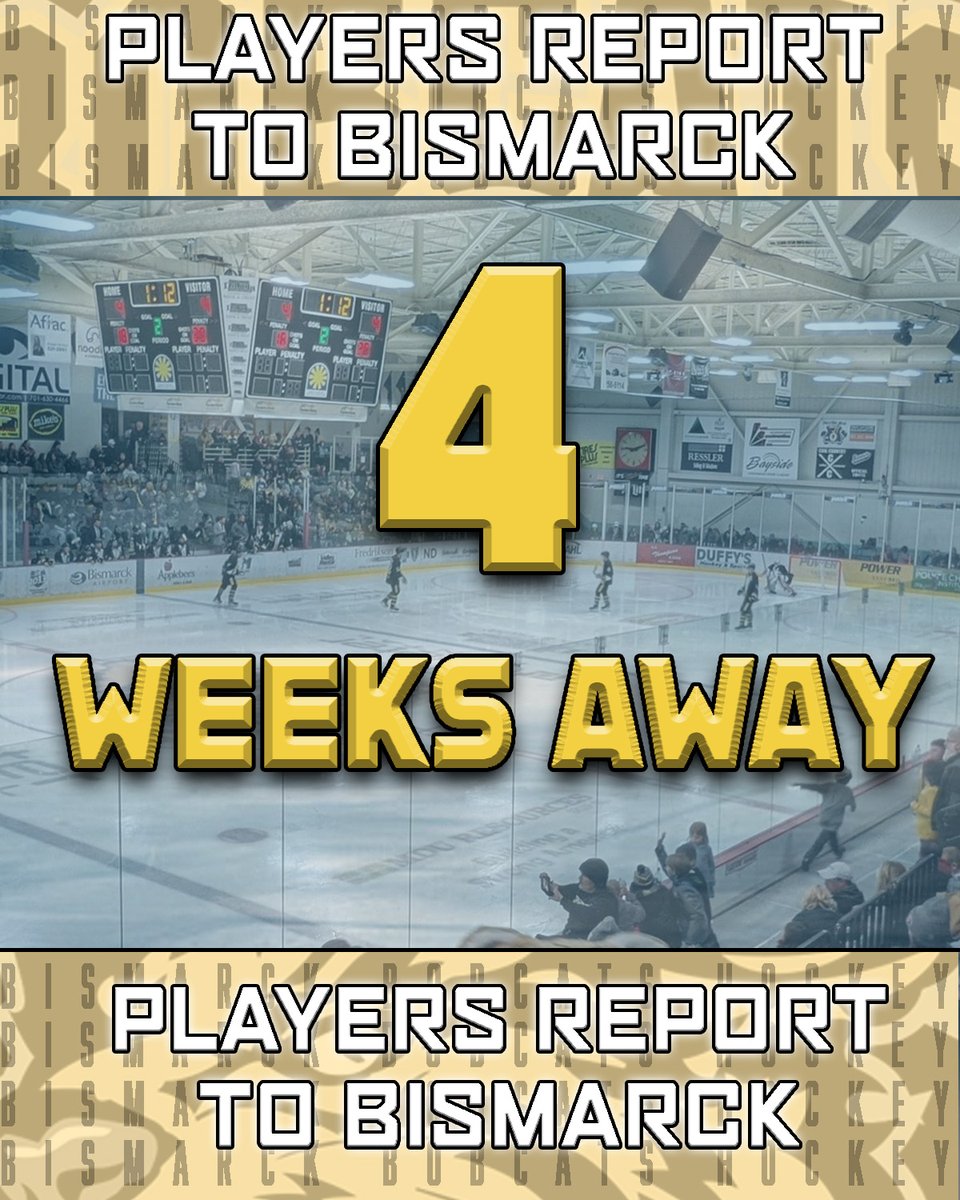BismarckBobcats's tweet image. TIME IS FLYING BY! Players report to Bismarck in 4 weeks! Who's ready for Bobcat Hockey to come back?!?!