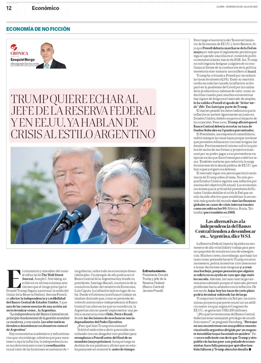 Donald Trump y la independencia del Banco Central en jaque. En EEUU ya se habla de 'una crisis a la argentina'. Hoy en Economía de No Ficción como siempre en la contra del suplemento económico de Clarín 👇

clarin.com/economia/donal…