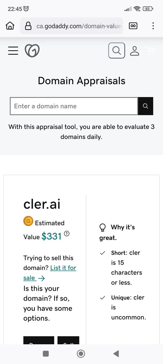Why does #GoDaddy’s domain appraisal tool not update its data to reflect the actual market—while solo player like #DNRater offer values much closer to real sales (see CLER.AI: $331 vs $3,348 appraisals, $4,934 sale)? Shouldn’t a giant like <a href="/GoDaddy/">GoDaddy</a> do better?
