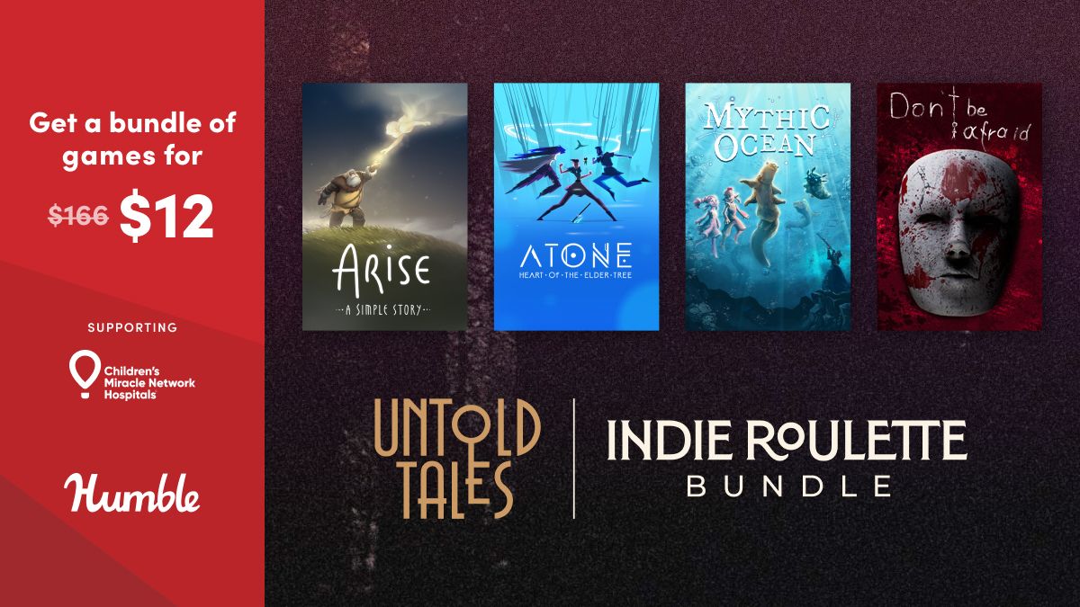 humble's tweet image. Inherit the role of a young warrior named Estra as she journeys through Midgard to unveil the truth behind her father’s death in ATONE: Heart of the Elder Tree.
The Untold Tales: Indie Roulette Bundle supports @cmnhospitals | bit.ly/4lvgCNH