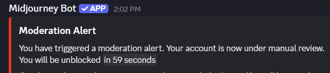 cfryant's tweet image. . @midjourney this is not helpful if I don't know what I'm doing wrong.
If you were to highlight the problem areas of the prompt, I could then fix that.
As it stands, I am risking my account playing a guessing game.