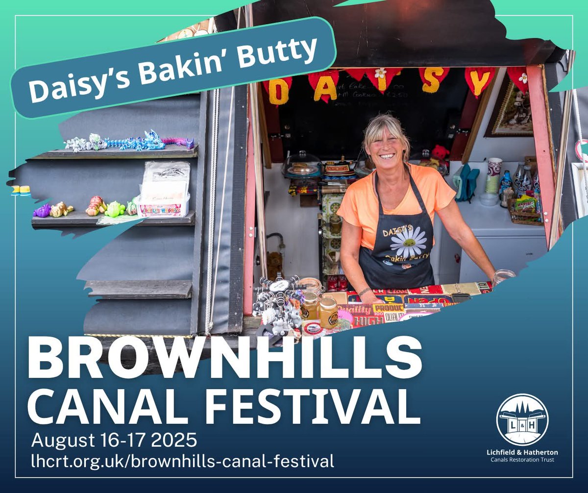 LHCRT1's tweet image. Cruise into Brownhills Canal Festival and moor up for festival flavours with Daisy's Bakin' Butty—juicy burgers, bacon rolls, homemade cakes, drinks, and handcrafted wooden gifts aboard two historic boats.
#FloatingTraders #UKCanals
lhcrt.org.uk/brownhills-can…