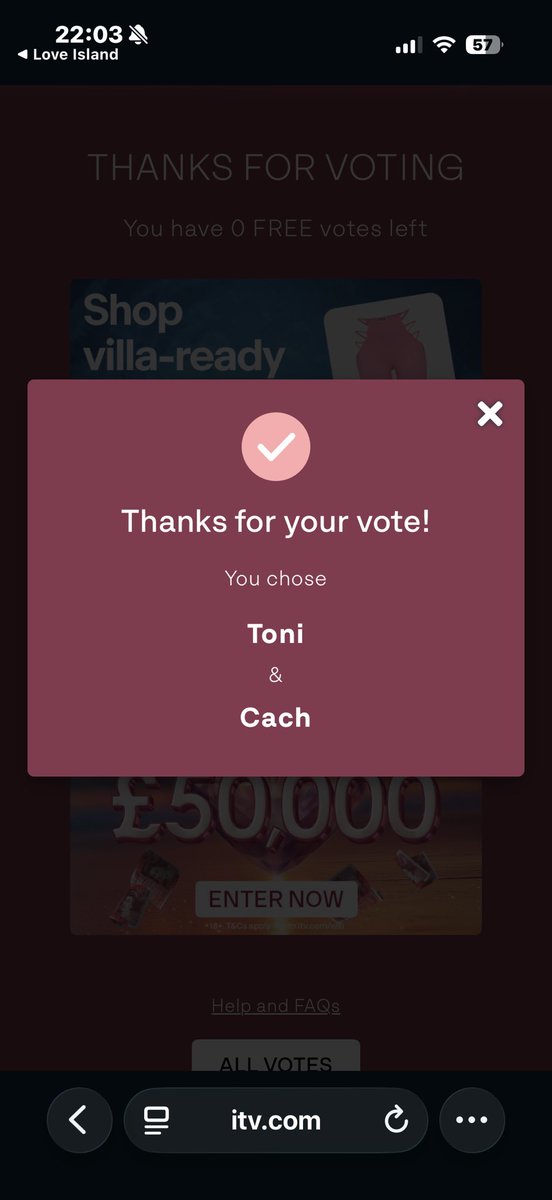 RNCHALAMET's tweet photo. #LoveIsland get voting x https://t.co/nJ2cfsMhlw