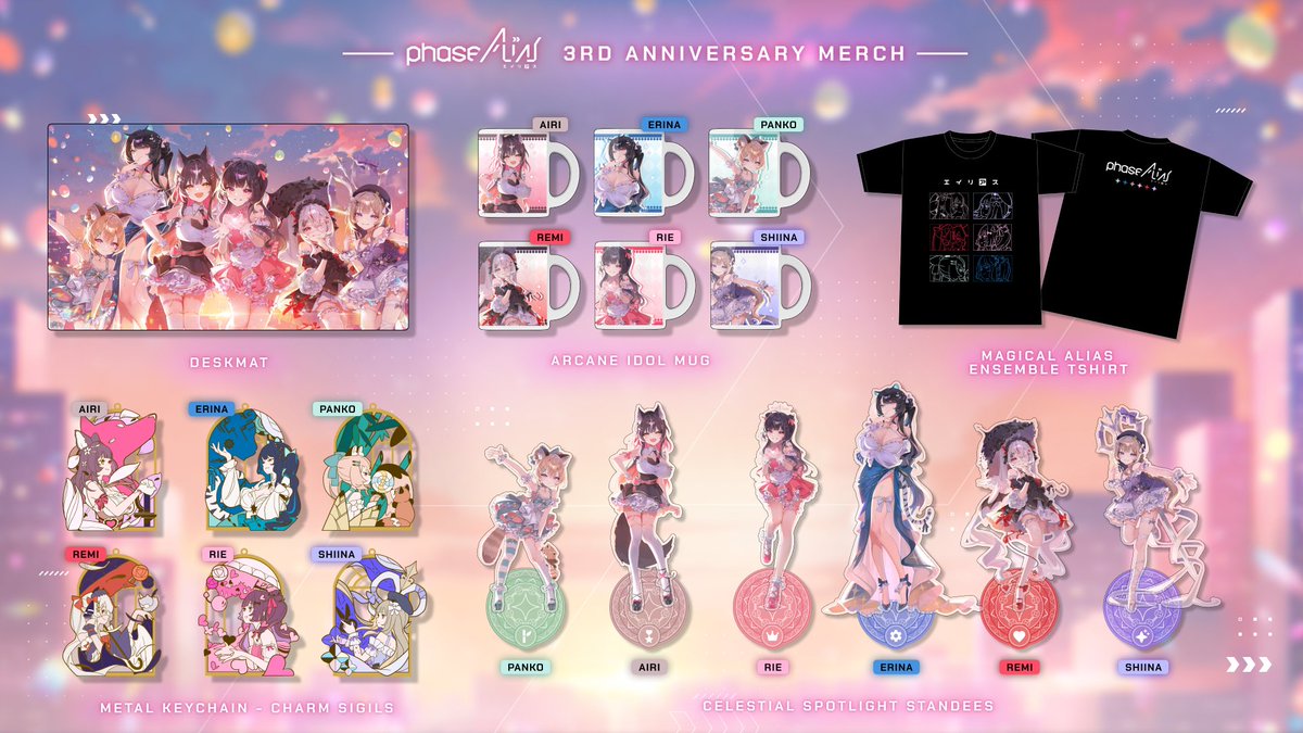 phase_shop's tweet image. 🌅💖 [Phase ALiAS 3rd Anniversary Pre-Order] 💖🌅

As dawn breaks over a city still dreaming, six magical hearts rise to meet the light. 

Through each transformation, bright chat, and shared laughter, they brought magic to our screens and warmth to our hearts. 

Not just…
