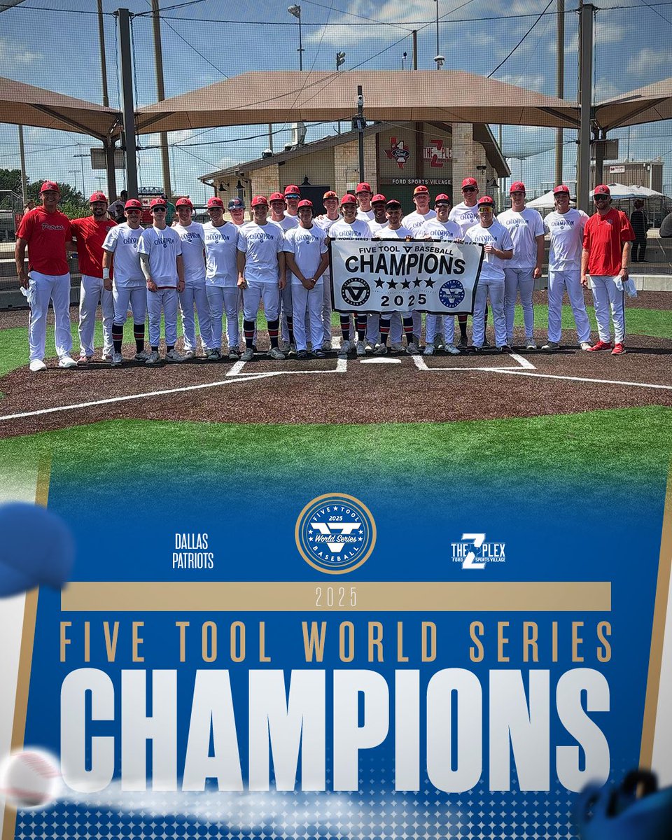 โญFive Tool Texasโญ (@fivetooltexas) on Twitter photo ๐CHAMPIONS๐
Congrats to <a href="/DallasPatriots/">Dallas Patriots</a> 18U on winning the 18U Championship of the <a href="/FiveTool/">Five Tool Baseball</a> World Series!
#WatchEm / #FiveToolWS ๐CHAMPIONS๐
Congrats to <a href="/DallasPatriots/">Dallas Patriots</a> 18U on winning the 18U Championship of the <a href="/FiveTool/">Five Tool Baseball</a> World Series!
#WatchEm / #FiveToolWS
