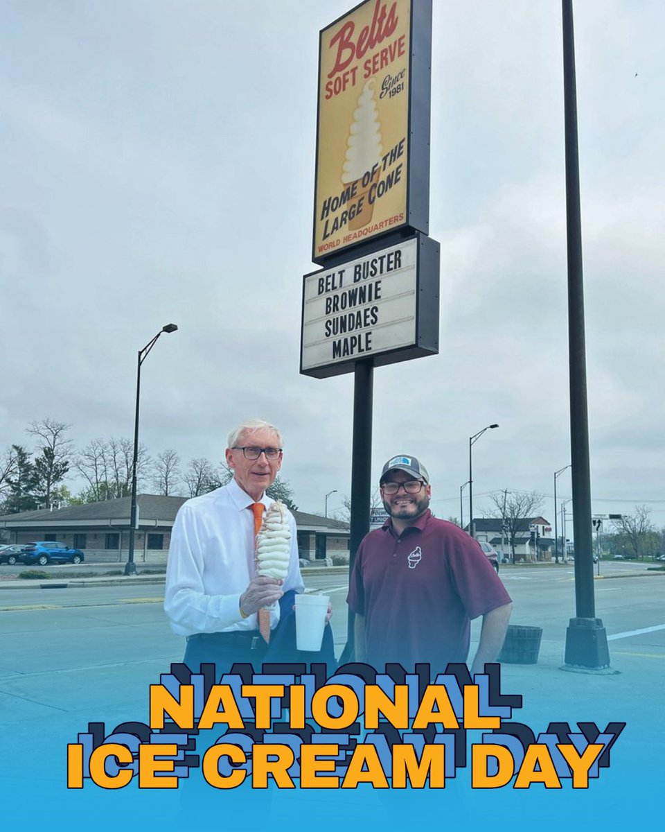 WisDems's tweet image. Governor Tony Evers + an extra large cone of ice cream=💙
#NationalIceCreamDay
