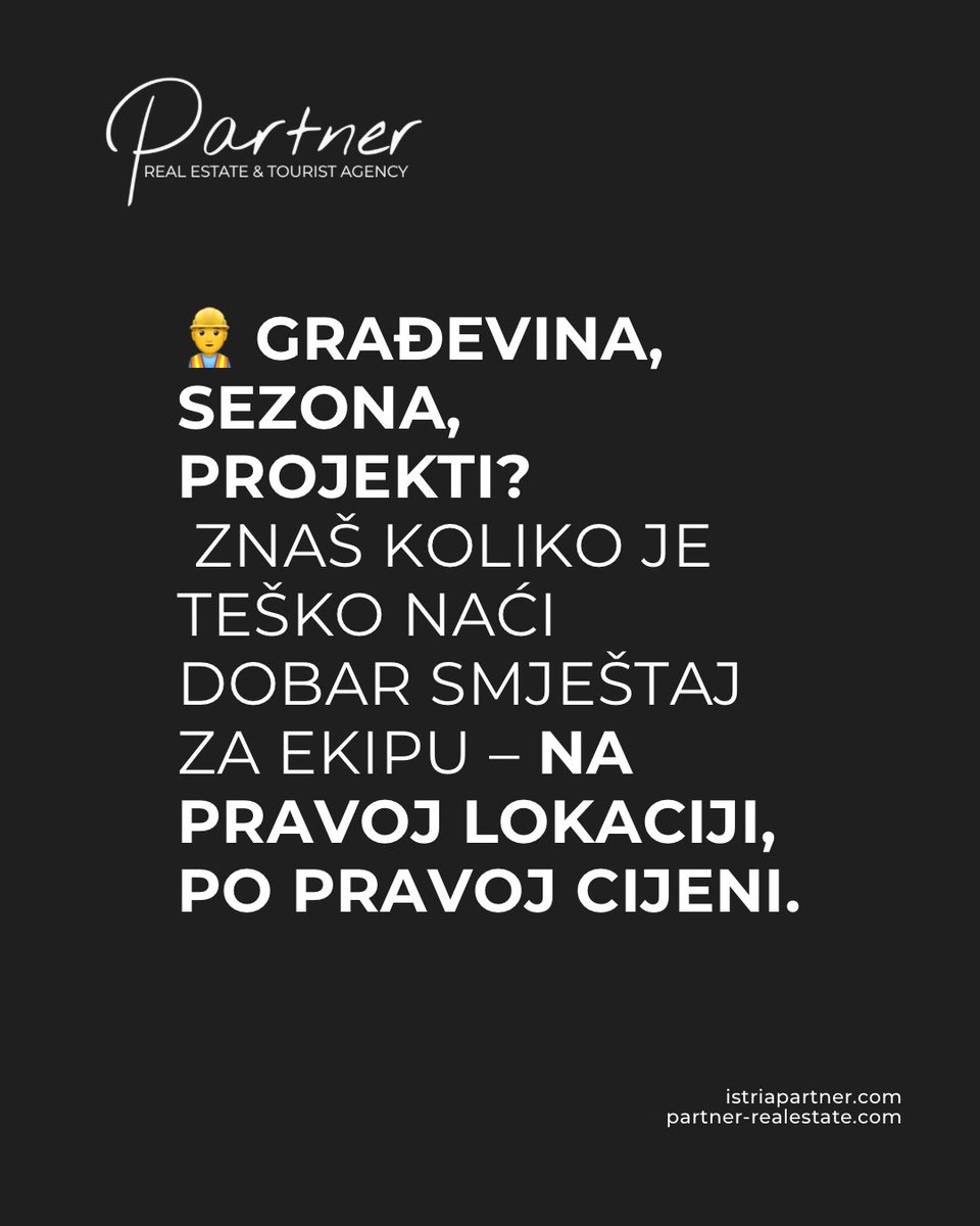 IstriaPartner's tweet photo. 👷♂️ Tražiš smještaj za radnike u Istri?
Pošalji nam broj osoba, lokaciju, termin i budžet – mi ti brzo šaljemo ponudu.
Bez stresa, bez gubljenja vremena.
Idealno za gradilišta, sezonske poslove i projekte.
#smjestajzaradnike #partneragency #istria #radnici #gradilista #sezona2025 https://t.co/3S7sYo6r3M