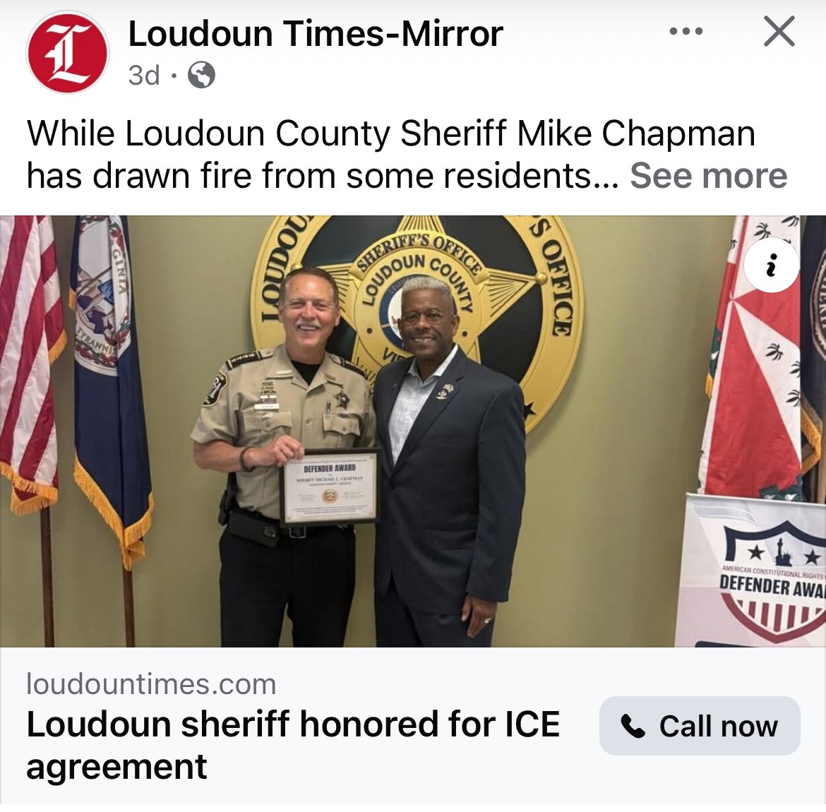VA4SafeComm's tweet image. Stand for something or you stand for nothing… Loudoun County Va Sheriff Mike Chapman stands for safety. God Bless LCSO, God Bless ICE — and GOD BLESS AMERICA