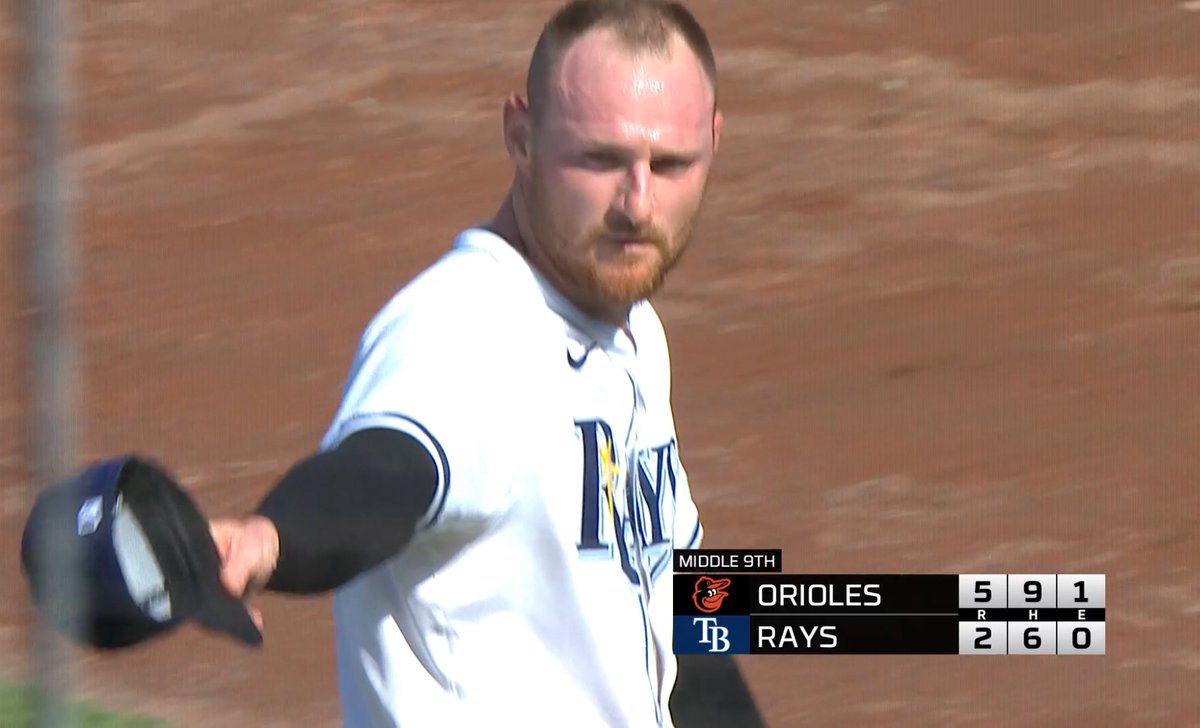 PaulMancano's tweet image. Bryan Baker tips his cap to the #Orioles dugout after pitching against his former team