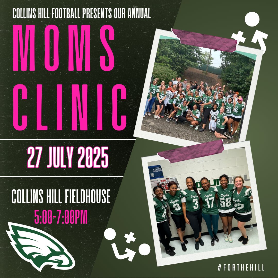 Collins Hill Eagles Football (@collinshillfb) on Twitter photo Join us next Sunday (7/27) for our annual MOMs clinic! Meet in the Fieldhouse from 5-7pm. You will hear from Coach <a href="/SwickONE8/">Drew Swick</a> as well as other guest speakers, see our facilities, and participate in on the field activities!
Sign up before July 24th:
m.signupgenius.com/#!/showSignUp/… Join us next Sunday (7/27) for our annual MOMs clinic! Meet in the Fieldhouse from 5-7pm. You will hear from Coach <a href="/SwickONE8/">Drew Swick</a> as well as other guest speakers, see our facilities, and participate in on the field activities!
Sign up before July 24th:
m.signupgenius.com/#!/showSignUp/…