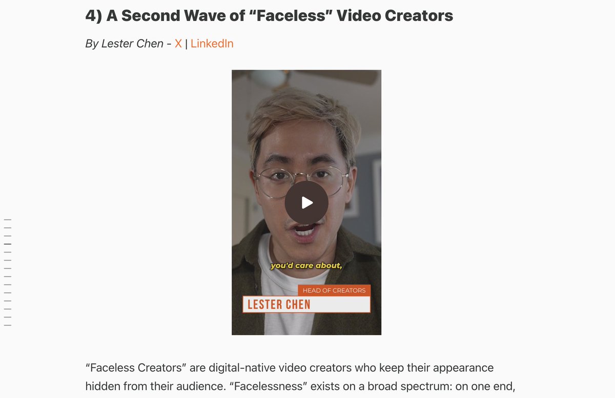faceless.so (@faceless_so) on Twitter photo Faceless videos are going mainstream π
Featured in <a href="/speedrun/">a16z speedrun π§</a> by <a href="/Chen/">Lester</a> β covering the rise of the next wave of automated content creators.
Shoutout to the community building with <a href="/faceless_so/">faceless.so</a> every day. This is just the beginning.
Read here ππΌspeedrun.substack.com/i/152465039/a-β¦
Don't Faceless videos are going mainstream π
Featured in <a href="/speedrun/">a16z speedrun π§</a> by <a href="/Chen/">Lester</a> β covering the rise of the next wave of automated content creators.
Shoutout to the community building with <a href="/faceless_so/">faceless.so</a> every day. This is just the beginning.
Read here ππΌspeedrun.substack.com/i/152465039/a-β¦
Don't